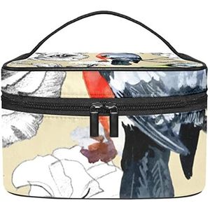 Vogels op bloemen make-up organizer tas, reismake-up tas organizer case draagbare cosmetische tas voor vrouwen en meisjes toiletartikelen, Meerkleurig, 22.5x15x13.8cm/8.9x5.9x5.4in