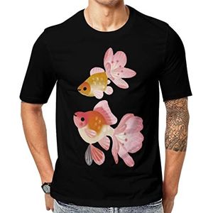 Cherry Blossom Goldfish Heren Korte Mouw Grafisch T-shirt Ronde hals Print Casual Tee Tops 6XL