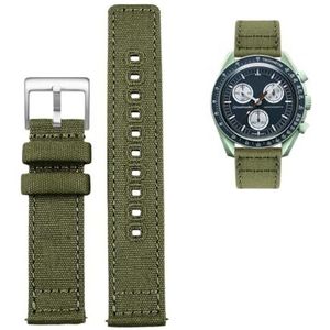 20 mm canvas horlogeband met snelsluiting geschikt for Citizen Seiko Outdoor waterdichte sport nylon band heren damesarmband (Color : Green-silver, Size : 20mm)