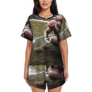 WEFDLKBT Mannen Dames Pyjama Sets American Football Print Meisjes Slaappakken Nachtkleding Sets Comfortabele Ronde hals Korte Mouwen, Foto, XL-5XL