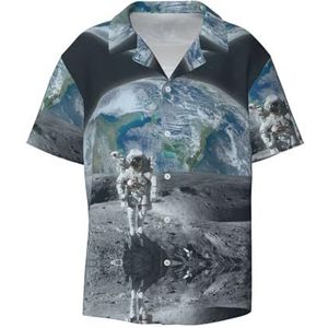 TyEdee Overhemden met astronautenprint voor heren, korte mouwen, met zak, casual, button-down shirts, zakelijk overhemd, Zwart, S