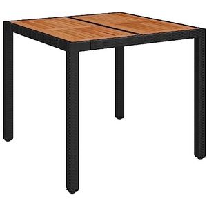 vidaXL Tuintafel met houten blad 90x90x75 cm poly rattan zwart, tuintafel, buitentafel, terras tafel, tuin tafel, terrastafel, houten tafel