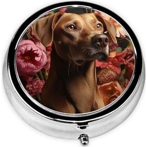 Bruine Hond Print Ronde Pillendoos 3 Compartiment Draagbare Mini Pil Case Metalen Pil Organizer Pil Container voor Pocket Portemonnee Kantoor Reizen