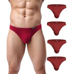 Avidlove Herenondergoed, set van 4 stuks, slips, micro modal, zijdezachte onderbroek, 4 x rood, M