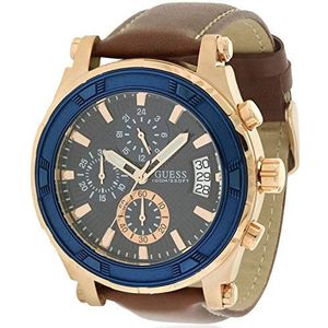 GUESS Heren roestvrij staal casual lederen horloge, Rose Gold Tone, NS, GUESS Heren roestvrij staal echt lederen horloge