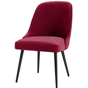 GEIRONV 1 Stuk Zachte Fluwelen Eetkamerstoel,Zwarte Voeten Smeedijzer Make-up Stoel voor Woonkamer Slaapkamer Condominium Receptie Stoel Eetstoelen (Color : Red)