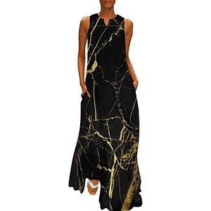 Gouden textuur marmeren dames enkellengte jurk slim fit mouwloze maxi-jurken casual zonnejurk XL