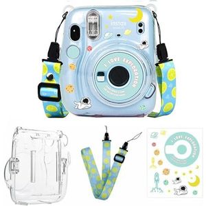 BeisDirect Mini11 Transparante hoes voor Instax Mini 11 Camera Foto Tas Hard Draagbare Beschermhoes Crystal Case Strap Sticker en Schouderbanden, Astronauten, draagtas