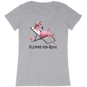 Flemme T-shirt in roze, voor dames, bedrukt in Frankrijk, 100% biologisch katoen, cadeau voor verjaardagsdieren, origineel grappig, Grijs, XS