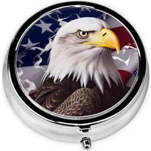 Amerika Amerikaanse vlag kale adelaar print pillendoos 3 compartimenten kleine pillenhoes met spiegel pil organizer voor outdoor reizen zak portemonnee