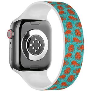 Solo Loop Band Compatibel met All Series Apple Watch 42/44/45/49mm (Fun Oranje Octopus On Turquoise) Elastische Siliconen Band Strap Accessoire, Siliconen, Geen edelsteen
