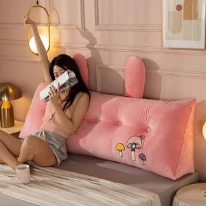 Hoofdbord kussen met rits aan de onderkant en zijzakken schattig konijn oor bolster kussen slaapzaal dubbele lange kussens gedemonteerd en gewassen, lichtroze, 80 x 20 x 50 cm