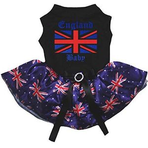 Petitebelle Union Jack Engeland Baby Katoen Shirt Tutu Puppy Hond Jurk, XXX-Large, Black/UK Flags