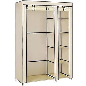 LANTUS Opbergkast, kledingkast, organizer voor kleding, kast, canvas, kast, opbergkast, voor slaapkamer, hal, kleedkamer, 110 x 45 x 175 cm, beige