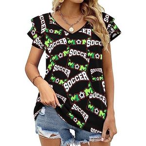 Voetbal Mom Dames Casual Tuniek Tops Ruches Korte Mouw T-shirts V-hals Blouse Tee