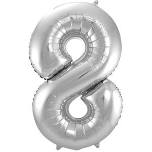 LUQ - Cijfer Ballonnen - Cijfer Ballon 8 Jaar zilver XL Groot - Helium Verjaardag Versiering Feestversiering Folieballon