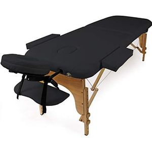 Wiltec Massagetafel, 2-zonemassagetafel, zwart, inklapbaar, met armsteun, in hoogte verstelbaar, cosmetische ligstoel