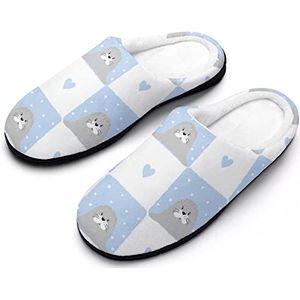 Schattige zeehonden geruit patroon dames katoenen pantoffels traagschuim antislip huisschoenen indoor outdoor