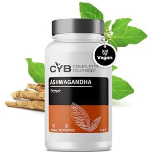 Ashwagandha Hoge dosis magnesiumglycinaat, vitamine B6 en zink, stress- en energieondersteuning, 120 capsules, veganistisch, laboratoriumgetest