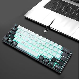 60% Bedraad Gamingtoetsenbord, Compact Minitoetsenbord met RGB-achtergrondverlichting, Ergonomisch, Mechanisch Gevoel 61 Toetsentoetsenbord voor Pc-gamers, Typisten, Kantoor, (Wit)