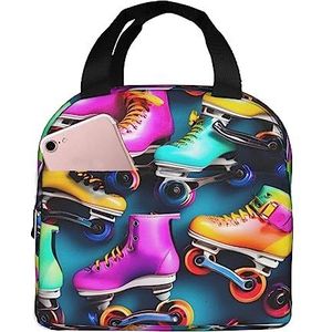 Kleurrijke rolschaatsen afdrukken herbruikbare geïsoleerde lunchtas draagtas reizen lunch draagtas voor werk, picknick, camping
