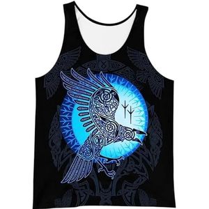 Viking Odin Raven Sneldrogende Shorts, Noorse Mythologie 3D Digitale Tattoo print Zomer Cool Mesh Sport T-shirt, Celtic Pagan Street Style Strandvest(Vest,4XL)