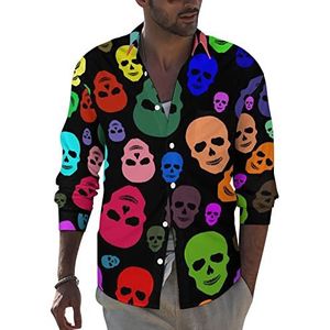 Kleurrijke schedel heren revers lange mouw overhemd button down print blouse zomer zak T-shirts tops XL