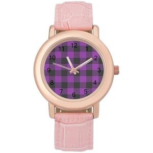 Paarse Geruite Geruite Horloges Voor Vrouwen Mode Sport Horloge Vrouwen Lederen Horloge