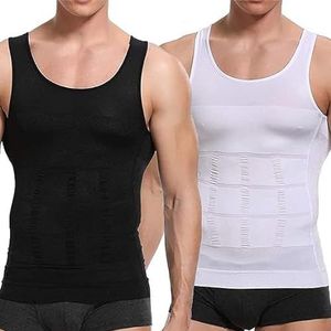 BLEDD Compressieshirts voor mannen, afslankende bodyshaper vest voor heren, strakke tanktop voor mannen, compressieshirt tank top (kleur: zwart + wit, maat: M)