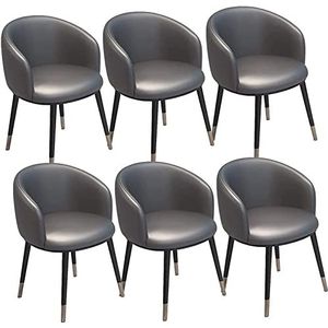 GEIRONV Moderne eetkamerstoelen set van 6, for woonkamer, receptie, bureaustoelen, PU-leer, rugleuning, metalen poten, keukenstoelen Eetstoelen (Color : Dark gray, Size : 42x42x75cm)