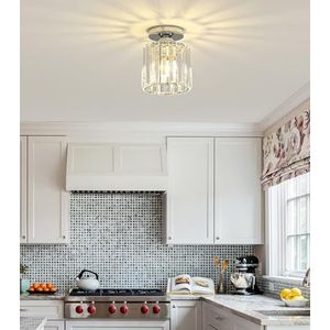 Moderne Kristallen Plafondlamp, E27 Mini Zilveren Kristallen Plafondlamp, Ronde Kristallen Kroonluchter, Voor Hal Woonkamer Slaapkamer Keuken Entree Verlichting (zilver)