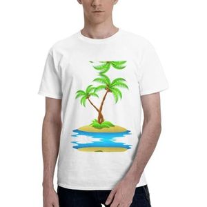 CKGODGF Katoenen T-shirt met 3D-palmboomprint, casual en comfortabel, korte mouwen, geschikt voor fitness en dagelijks gebruik, Wit, S