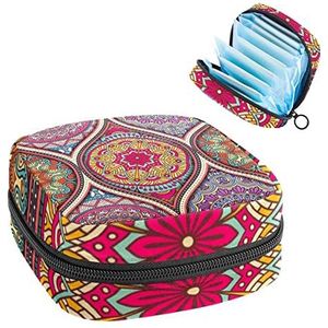 Indian Style Mandala Bohemen,Periode Pouch Draagbaar,Tampon Opbergtas,Tampon Houder voor Portemonnee Vrouwelijke Product Organizer, Meerkleurig, 4.7x6.6x6.6 in/12x17x17 cm