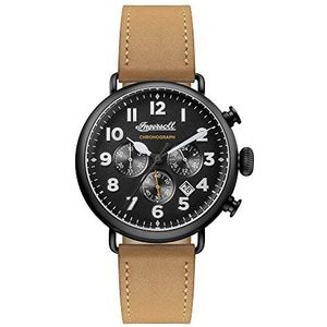 Ingersoll mannen de Trenton Quartz horloge met zwarte wijzerplaat en bruin lederen band I03502