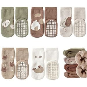 FedMois 5 paar Baby kinderen winter sokken met anti slip grip dikke thermische sokken, kip, 1-3 jaar