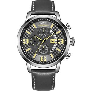 Analoge kwarts voor heren kijken Fashion Business Casual waterdichte lederen band Chronograph Multi Dial Stainless Steel Men horloges,Black and yellow a3