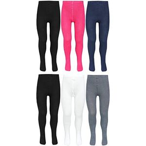TupTam Meisjes Panty Maillot Ondoorzichtig Pakje van 6, Zwart 2x Donkerblauw Wit Grijs Roze, 104-110
