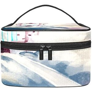 Plantaardige wortel tomaat make-up tas voor vrouwen meisjes cosmetische tassen met handvat reizen make-up organizer tas, Watecolor Schilderij Kasteel, 8.9x5.9x5.4 Inches, Make-up zakje