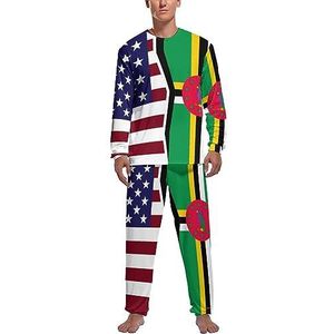 Verenigde Staten en Dominica vlag zachte heren pyjama set comfortabele lange mouwen loungewear top en broek geschenken XL