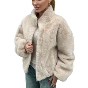 Dames Sherpa Fleece Jas, Volledige Ritssluiting Opstaande Kraag Kunstbont Winterjas Zacht Warm(S)
