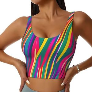 Regenboog Lijnen Print Comfortabele Vrouwen Sport Vest Yoga Workout Vest Voor Vrouwen Lichtgewicht Zomer, Zwart, S