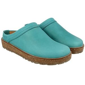 HAFLINGER Travel-Cassic elegante clog van leer, rubberen zool en kurk-latex voetbed, Aqua 1193, 42 EU