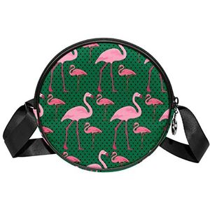 Messenger Bag Flamingos moeder en baby Crossbody Tas voor Vrouwen Rond, Meerkleurig, 6.7x6.7x2.3 in, Sling Rugzakken