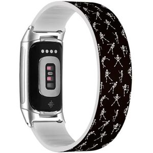 RYANUKA Solo Loop Band Compatibel met Fitbit Charge 5 / Fitbit Charge 6 (Dancing Skeletons) Stretchy Siliconen Band Strap Accessoire, Siliconen, Geen edelsteen