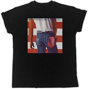 Daffy Geboren in de VS Bruce Springsteen grappig cadeau designer uniseks T-shirt, Zwart, L