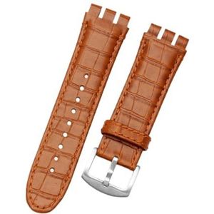 LUGEMA 23 MM Echt Kalfsleer Horlogeband Stalen Sluiting Compatibel Met Swatch YOS440 449 448 401G Horlogeband Horlogeband Armband Pols Man (Color : A light brown, Size : 23mm silver clasp)