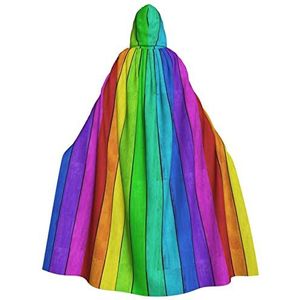 WURTON Regenboog gekleurde houten achtergrond capuchon mantel voor volwassenen, carnaval heks cosplay gewaad kostuum, carnaval feestbenodigdheden, 185 cm