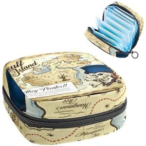Maandverband Opbergtas, Menstruatiecup Pouch Tampon Bag, Menstruatie Pads Houder Organizer voor Vrouwen Meisjes, Skull Island Treasure Map