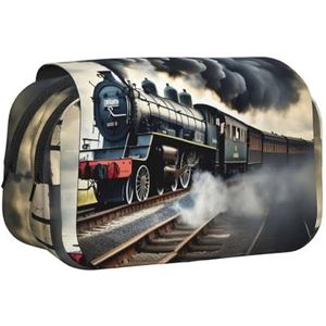 JEJEA Stoom Trein Wolken Print Pen Etui Potlood Case Houder voor Potloden Make-up Multifunctionele Organizer Doos voor Adluts, Zwart, Eén maat, Toilettas