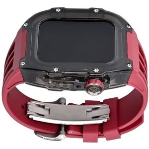 dayeer Volledig transparante behuizing Fluororubber horlogeband Mod Kit voor Apple Watch Ultra2 ultra, gemodificeerde behuizing Band Clear Bezel voor Iwatch9/8/7/6/5/4 (Color : Red, Size : 49mm for